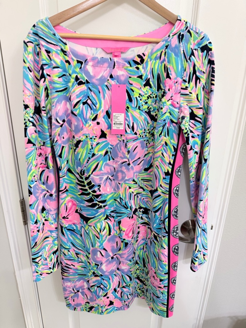 Lilly Pulitzer Multicolor Floral Long-Sleeve Shift Dress - Pink, Blue, Green